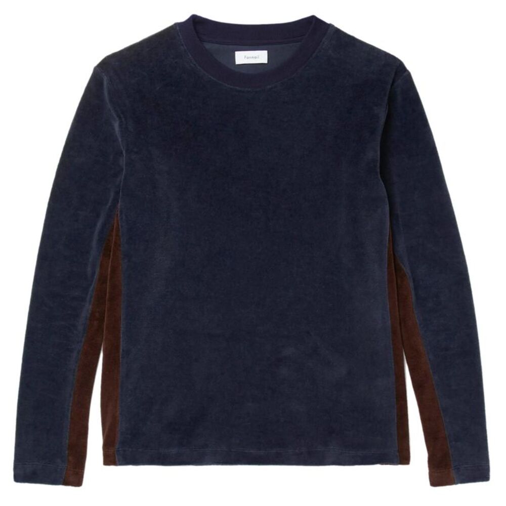 Fanmail Mens Contrast-Rib Velour Sweatshirt X-Small Navy/Red